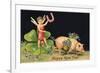 Happy New Year, Dragonfly-Boy with Pig-null-Framed Art Print