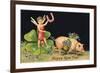 Happy New Year, Dragonfly-Boy with Pig-null-Framed Art Print