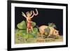 Happy New Year, Dragonfly-Boy with Pig-null-Framed Art Print