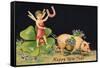 Happy New Year, Dragonfly-Boy with Pig-null-Framed Stretched Canvas