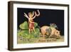 Happy New Year, Dragonfly-Boy with Pig-null-Framed Art Print