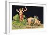 Happy New Year, Dragonfly-Boy with Pig-null-Framed Art Print