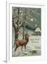 Happy New Year, Elk in Moonlight-null-Framed Art Print