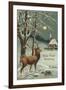 Happy New Year, Elk in Moonlight-null-Framed Art Print