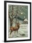 Happy New Year, Elk in Moonlight-null-Framed Art Print