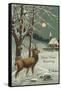 Happy New Year, Elk in Moonlight-null-Framed Stretched Canvas