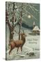 Happy New Year, Elk in Moonlight-null-Stretched Canvas