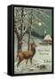 Happy New Year, Elk in Moonlight-null-Framed Stretched Canvas