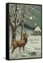 Happy New Year, Elk in Moonlight-null-Framed Stretched Canvas