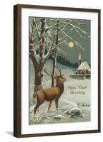 Happy New Year, Elk in Moonlight-null-Framed Art Print