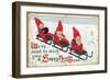 Happy New Year, Elves on Sleds-null-Framed Art Print