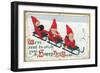 Happy New Year, Elves on Sleds-null-Framed Art Print