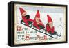 Happy New Year, Elves on Sleds-null-Framed Stretched Canvas