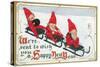 Happy New Year, Elves on Sleds-null-Stretched Canvas