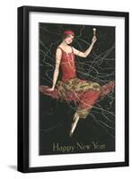 Happy New Year, Flapper with Champagne-null-Framed Art Print