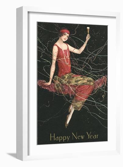 Happy New Year, Flapper with Champagne-null-Framed Art Print