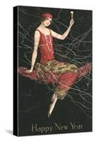 Happy New Year, Flapper with Champagne-null-Stretched Canvas