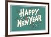 Happy New Year, Holly on Blue-Gray Background-null-Framed Art Print