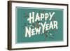 Happy New Year, Holly on Blue-Gray Background-null-Framed Art Print