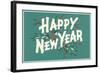 Happy New Year, Holly on Blue-Gray Background-null-Framed Art Print