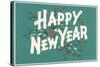 Happy New Year, Holly on Blue-Gray Background-null-Stretched Canvas