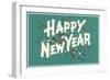 Happy New Year, Holly on Blue-Gray Background-null-Framed Art Print