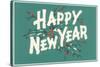 Happy New Year, Holly on Blue-Gray Background-null-Stretched Canvas