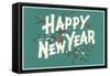 Happy New Year, Holly on Blue-Gray Background-null-Framed Stretched Canvas