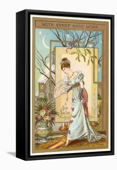 Happy New Year, Lady with Fan-null-Framed Stretched Canvas