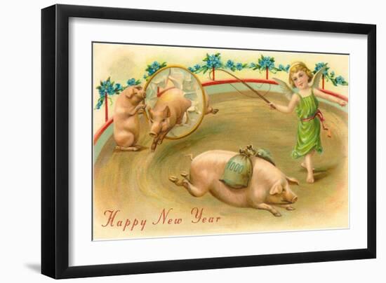 Happy New Year, Performing Pigs-null-Framed Art Print