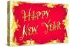 Happy New Year, Red and Gold-null-Stretched Canvas