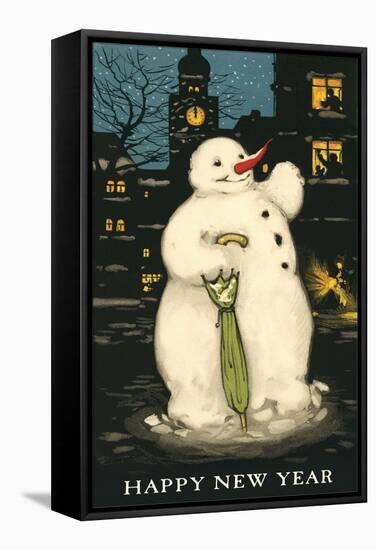 Happy New Year, Smiling Snowman-null-Framed Stretched Canvas