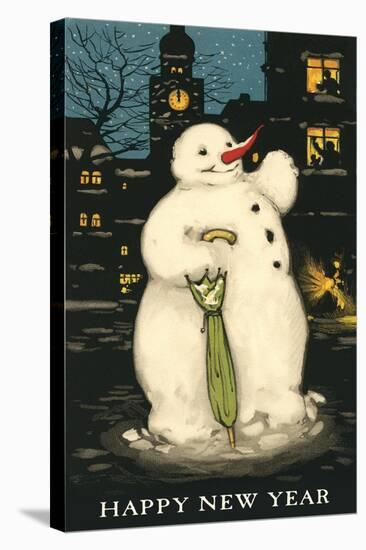 Happy New Year, Smiling Snowman-null-Stretched Canvas
