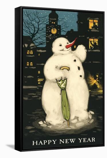 Happy New Year, Smiling Snowman-null-Framed Stretched Canvas