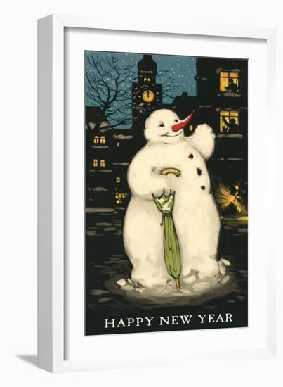 Happy New Year, Smiling Snowman-null-Framed Art Print