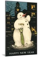 Happy New Year, Smiling Snowman-null-Mounted Art Print