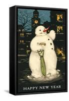 Happy New Year, Smiling Snowman-null-Framed Stretched Canvas