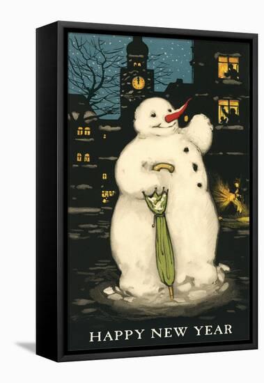 Happy New Year, Smiling Snowman-null-Framed Stretched Canvas