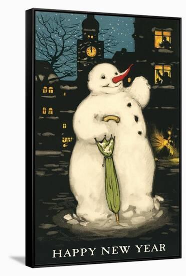 Happy New Year, Smiling Snowman-null-Framed Stretched Canvas