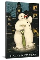 Happy New Year, Smiling Snowman-null-Stretched Canvas