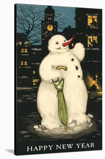 Happy New Year, Smiling Snowman-null-Stretched Canvas