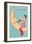 Happy New Year, Woman and Smiling Moon-null-Framed Art Print