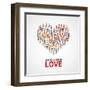 Happy People Community, Adult Persons Crowd in Heart Shape. All You Need is Love Vector Poster. Cro-MicroOne-Framed Art Print