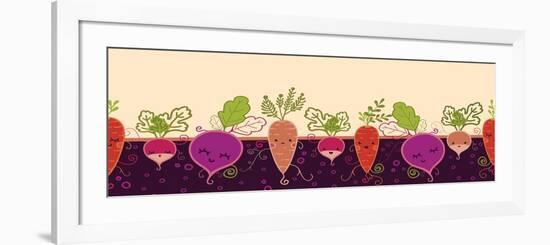 Happy Root Vegetables Horizontal Seamless Pattern Background-Oksancia-Framed Premium Giclee Print