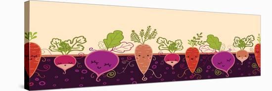 Happy Root Vegetables Horizontal Seamless Pattern Background-Oksancia-Stretched Canvas