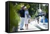 Happy Senior Couple Walking on a Dock in Summer-stefanolunardi-Framed Stretched Canvas