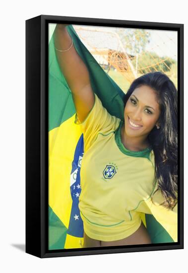 Happy Smiling Brazil Soccer Football Fan.... (Brazil World Cup Finals 2014)-BCFC-Framed Stretched Canvas