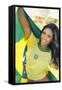 Happy Smiling Brazil Soccer Football Fan.... (Brazil World Cup Finals 2014)-BCFC-Framed Stretched Canvas