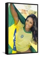 Happy Smiling Brazil Soccer Football Fan.... (Brazil World Cup Finals 2014)-BCFC-Framed Stretched Canvas