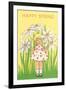 Happy Spring, Cute Little Girl with Big White Flowers-null-Framed Art Print